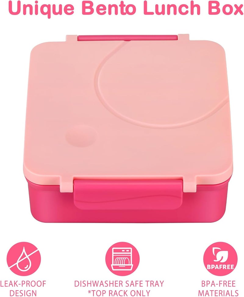 Howeemo Bento Lunch Box Set for Kids with 8oz Soup Thermo, Leak-Proof Lunch Containers with 4 Compartment, Kids Thermo Hot Food Jar and Insulated Lunch Bag for Kid to School-Pink - Image 2